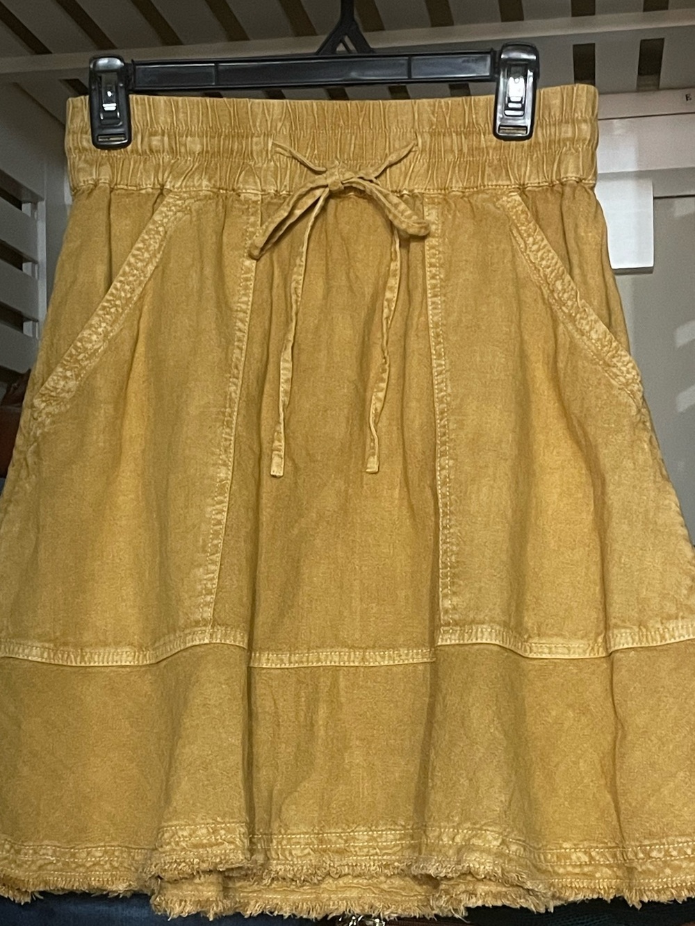 Pilcro Linen Blend Mustard/Gold Tiered Drawstring Skirt - Picture 2 of 11